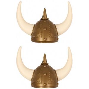 4x stuks gouden Vikingen verkleed helm met hoorns - Verkleed en carnaval hoeden
