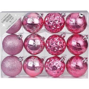 Set van 36x luxe roze kerstballen 6 cm kunststof mat/glans - Onbreekbare plastic kerstballen - Kerstboomversiering roze