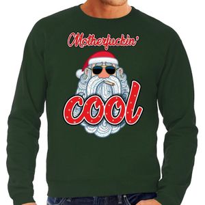 Grote maten foute Kersttrui / sweater -  Stoere kerstman - motherfucking cool - groen voor heren - kerstkleding / kerst outfit