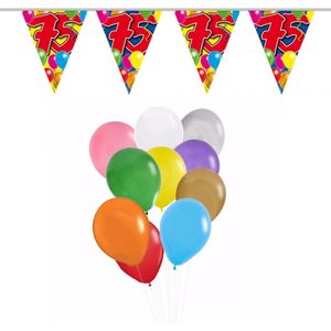 Folat - Verjaardag 75 jaar feest thema set 50x ballonnen en 2x leeftijd print vlaggenlijnen