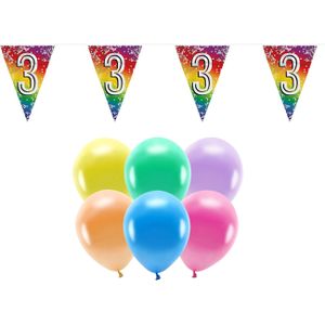 Boland Party 3e jaar verjaardag feestartikelen versiering - 100x ballonnen/2x leeftijd vlaggetjes