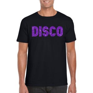Zwart Disco t-shirt met paarse glitters heren - 70s/80s/disco