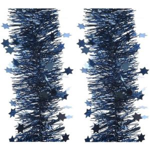 2x Kerstslinger sterren donkerblauw 10 x 270 cm - Guirlande folie lametta - Donkerblauwe kerstboom versieringen