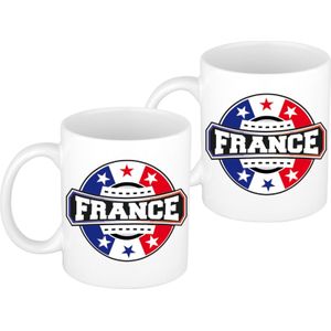 2x stuks france / Frankrijk embleem theebeker / koffiemok van keramiek - 300 ml - supporter bekers / mokken