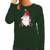 Bellatio Decorations foute kersttrui/sweater voor dames - karaoke gnoom - groen - kerstkabouter
