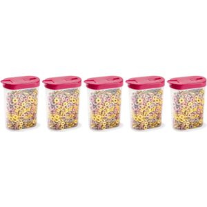 Plasticforte Voedselcontainer strooibus - 5x - roze - inhoud 1 liter - kunststof - 15 x 7 x 19 cm