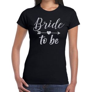 Bride to be Cupido zilver glitter tekst t-shirt zwart dames - dames shirt Bride to be- Vrijgezellenfeest kleding