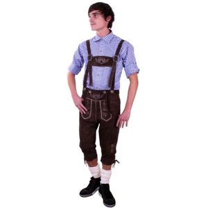 Bruine Tiroler lange lederhosen verkleed kostuum/broek voor heren - Carnavalskleding Oktoberfest/bierfeest verkleedoutfit donkerbruin