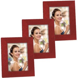 3x stuks houten fotolijstje rood met glitters 21 x 25 cm geschikt voor een foto van 15 x 20 cm