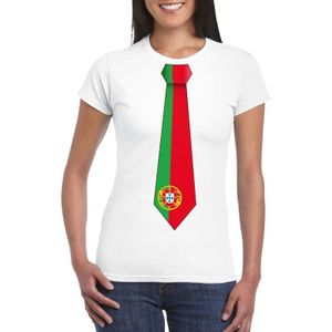 Wit t-shirt met Portugese vlag stropdas dames -  Portugal supporter