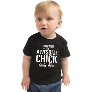 Awesome chick t-shirt zwart voor peuter / kinderen - meisje -  tekst shirt voor kleine meisjes