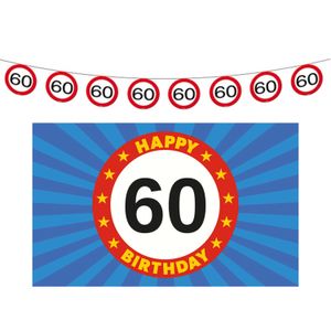 60 jaar leeftijd verjaardag slinger en vlag 150 x 90 feestartikelen versiering pakket
