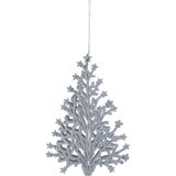 6x stuks kunststof kersthangers kerstboom zilver glitter 15 cm kerstornamenten - Kunststof ornamenten kerstversiering