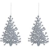 6x stuks kunststof kersthangers kerstboom zilver glitter 15 cm kerstornamenten - Kunststof ornamenten kerstversiering