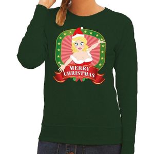 Foute kersttrui / sweater sexy kerstvrouw - groen - Merry Christmas voor dames
