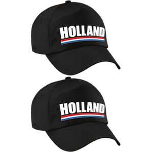 4x stuks holland supporters pet zwart voor jongens en meisjes - kinderpetten - Nederland landen baseball cap - supporter accessoire