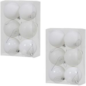 36x Witte kunststof kerstballen 8 cm - Glans/mat/glitter - Onbreekbare plastic kerstballen wit