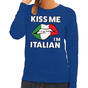 Kiss me I am Italian sweater blauw dames - feest trui dames - Italie kleding