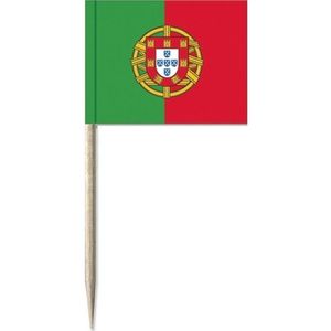 50x Cocktailprikkers Portugal 8 cm vlaggetjes - Landen vlaggen feestartikelen en versieringen