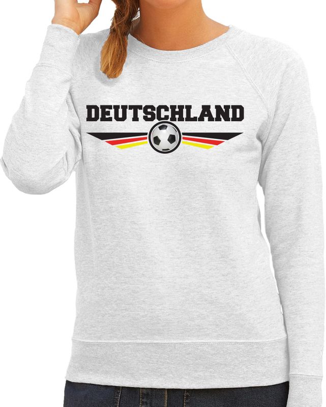 Duitsland / Deutschland landen / voetbal sweater met wapen in de kleuren van de Duitse vlag - grijs - dames - Duitsland landen trui / kleding - EK / WK / voetbal sweater