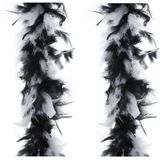 2x stuks carnaval verkleed veren Boa kleur zwart/witte mix 2 meter - Verkleedkleding accessoire