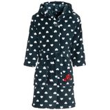Donkerblauwe badjas/ochtendjas met hartjes print voor kinderen - Playshoes kinder fleecebadjas