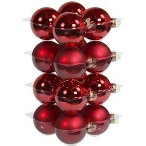 32x Rode glazen kerstballen 8 cm - mat/glans - Kerstboomversiering rood