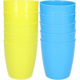 10x stuks onbreekbare kunststof water/sap/limonade glazen 300 ML in het groen en blauw - Camping/verjaardag/peuters/kleuters