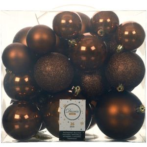 Decoris Kerstballen - 26x st - kunststof - kaneel bruin - 6-8-10 cm - kerstversiering