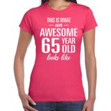 Awesome 65 year - geweldige 65 jaar cadeau t-shirt roze dames -  Verjaardag cadeau