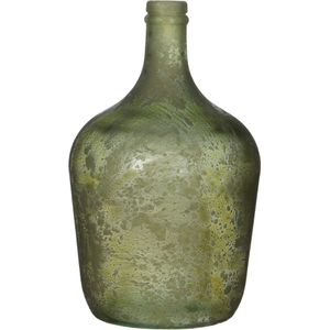 Fles / bloemenvaas groen glas 30 x 18 cm - sierflessen - woondecoratie / woonaccessoires