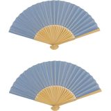Spaanse handwaaier - 2x - pastelkleuren - korenblauw - bamboe/papier - 21 cm