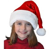 2x stuks pluche luxe kerstmutsen rood/wit voor kinderen - voordelige/goedkope kerstmuts van goede kwaliteit
