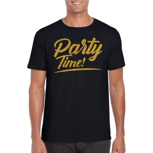 Bellatio Decorations Verkleed T-shirt voor heren - party time - zwart - goud glitter - carnaval