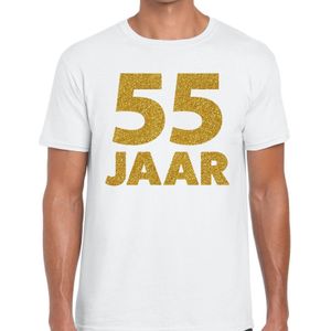 55 jaar goud glitter verjaardag t-shirt wit heren -  verjaardag / jubileum shirts