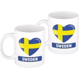 4x stuks hartje vlag Zweden mok / beker 300 ml - Supporters feestartikelen