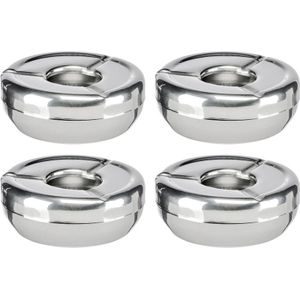 4x Ronde RVS asbakken 12 cm - Roestvaststalen asbakken - Terras asbakken