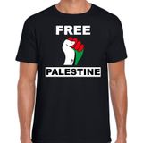 Free Palestine t-shirt zwart heren - Palestina protest/ demonstratie shirt met Palestijnse vlag in vuist