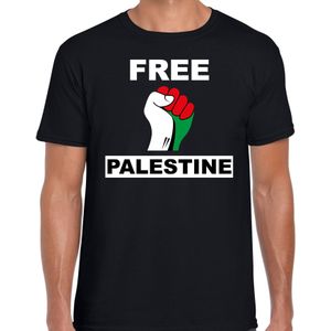 Free Palestine t-shirt zwart heren - Palestina protest/ demonstratie shirt met Palestijnse vlag in vuist