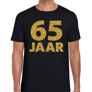65 jaar gouden glitter tekst t-shirt zwart heren - heren shirt 65 jaar - verjaardag kleding