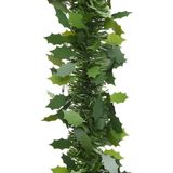 6x stuks groene lametta folie guirlande/slinger met hulstblad 10 x 270 cm - Kerstslingers kerstversiering