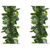 6x stuks groene lametta folie guirlande/slinger met hulstblad 10 x 270 cm - Kerstslingers kerstversiering