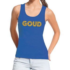 Bellatio Decorations feest tanktop voor dames goud - glitter tekst - foute party/carnaval - blauw