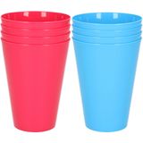 16x stuks onbreekbare kunststof drinkglazen 430 ML in het blauw en roze - Camping/verjaardag/peuters/kleuters