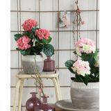Hortensia kunstplant/kunstbloemen 45 cm - roze - in pot titanium grijs glans - Kunst kamerplant