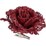 3x stuks decoratie bloemen roos rood glitter op clip 10 cm - Decoratiebloemen/kerstboomversiering/kerstversiering