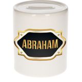 Abraham naam cadeau spaarpot met gouden embleem - kado verjaardag/ vaderdag/ pensioen/ geslaagd/ bedankt