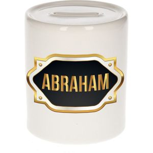 Abraham naam cadeau spaarpot met gouden embleem - kado verjaardag/ vaderdag/ pensioen/ geslaagd/ bedankt