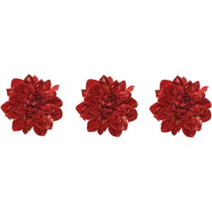 6x stuks decoratie bloemen velvet rood op clip 16 cm - Decoratiebloemen/kerstboomversiering/kerstversiering