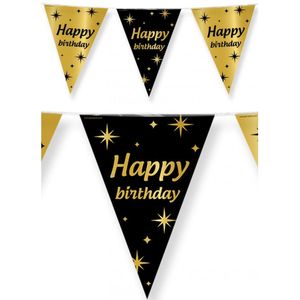4x stuks leeftijd verjaardag feest vlaggetjes Happy Birthday thema geworden zwart/goud 10 meter
